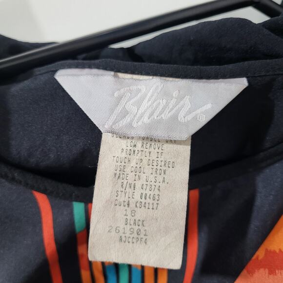 Vintage Blair Blouse Womens Size XL Black Southwest Geometric No Tuck Blouson 80 - Picture 3 of 13